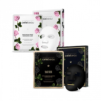 Набор тканевых масок с экстрактом дамасской розы 2 видов, 10 шт. Celebeau Rose Mask 2 types, 10 pcs