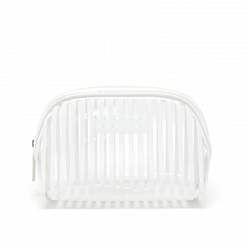 Полосатая прозрачная косметичка полумесяц размер S (Белая) Stripe Half Moon Transparent Pouch S (White)