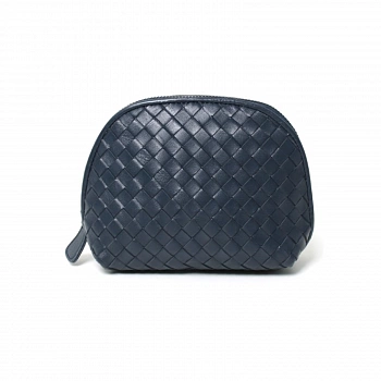 Кожаная косметичка в форме полумесяца (Темно-синий) Leather Weaving Half Moon Pouch (Navy)